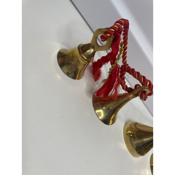 Vintage Hand Etched Brass Bells of  India - 4 Bells on a Rope Christmas decor - Picture 2 of 6